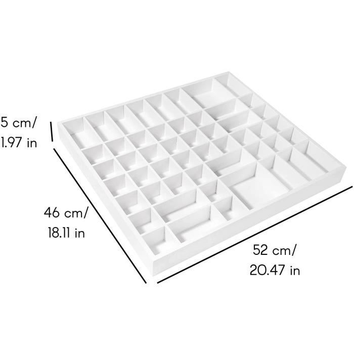 Creative Deco Vitrine Plateau Étagère Bois Blanc| 51 Compartiments | 52 x 46 x 5 cm | Rangement Bijoux Armoire Tiroir | Organisateur