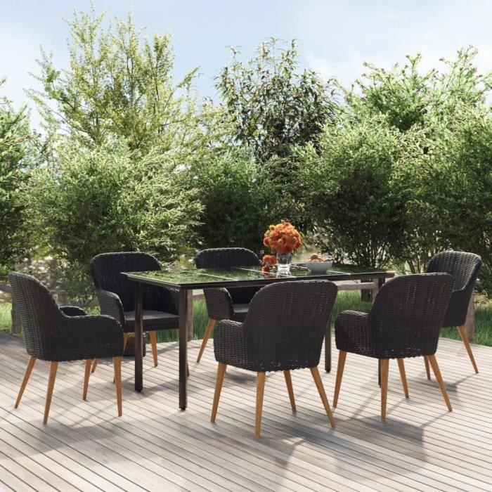 3156719 vidaXL Mobilier de salle à manger de jardin avec coussins 7 pcs Noir