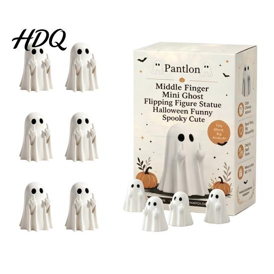Micro Landscape Accessories Mini Ghost Flipping Middle Finger Figurines for Halloween Decorations Miniature Resin Holiday Tabletop Scenery