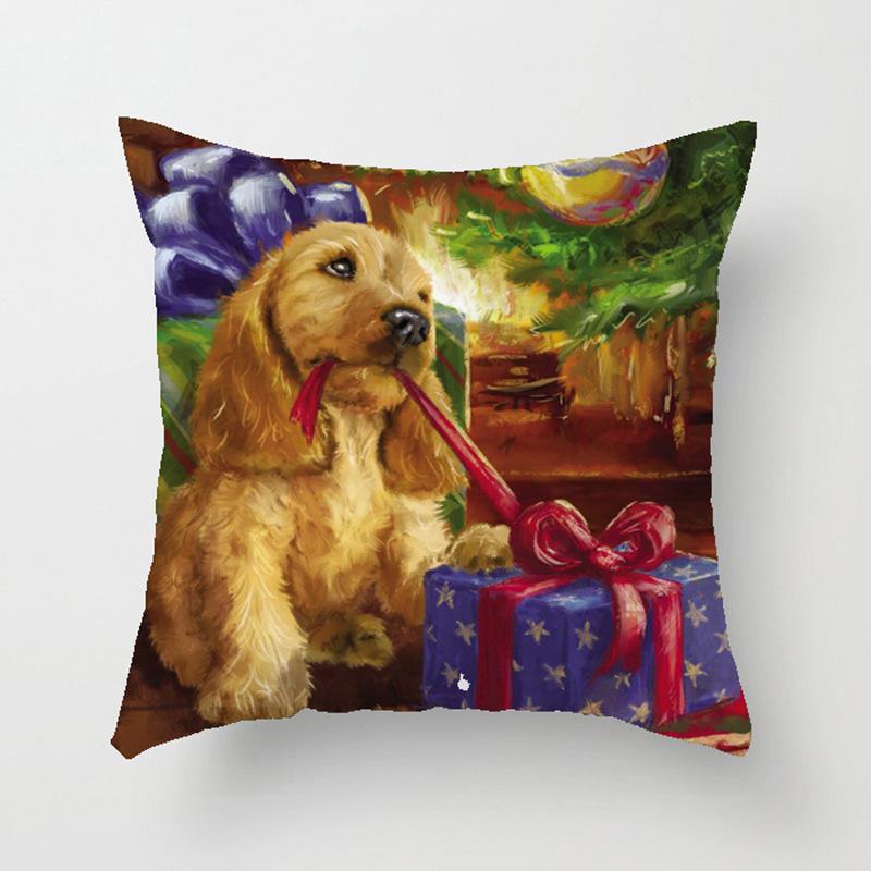 Happy New Year Pillowcase Merry Christmas Cushion Cover Santa Snowman Christmas Tree Throw Pillowcase