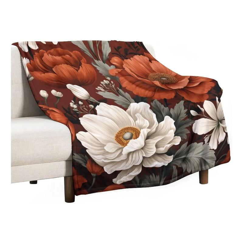Manta Polar De Terracota Con Estampado Floral De Primavera Y S