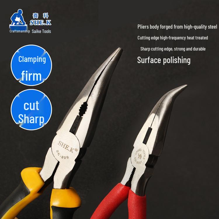 6" & 8" Bent Nose Pliers: Toothed Jaw for Nail Pulling & Object Retrieval, Crucible-Ready with Pointed Head.