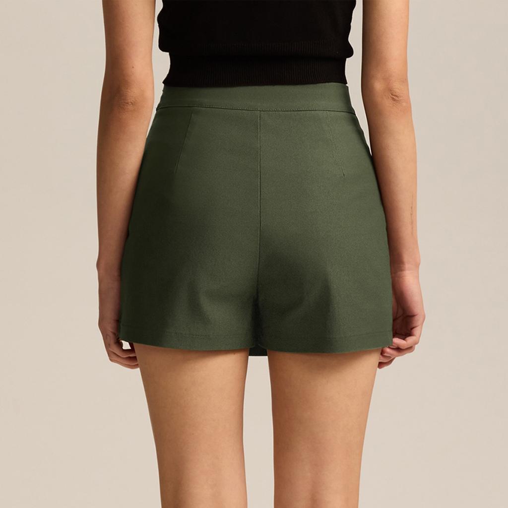 Women's Fashion Solid Color Hem Slit  Skirt Pants High Waisted Zipper Shorts