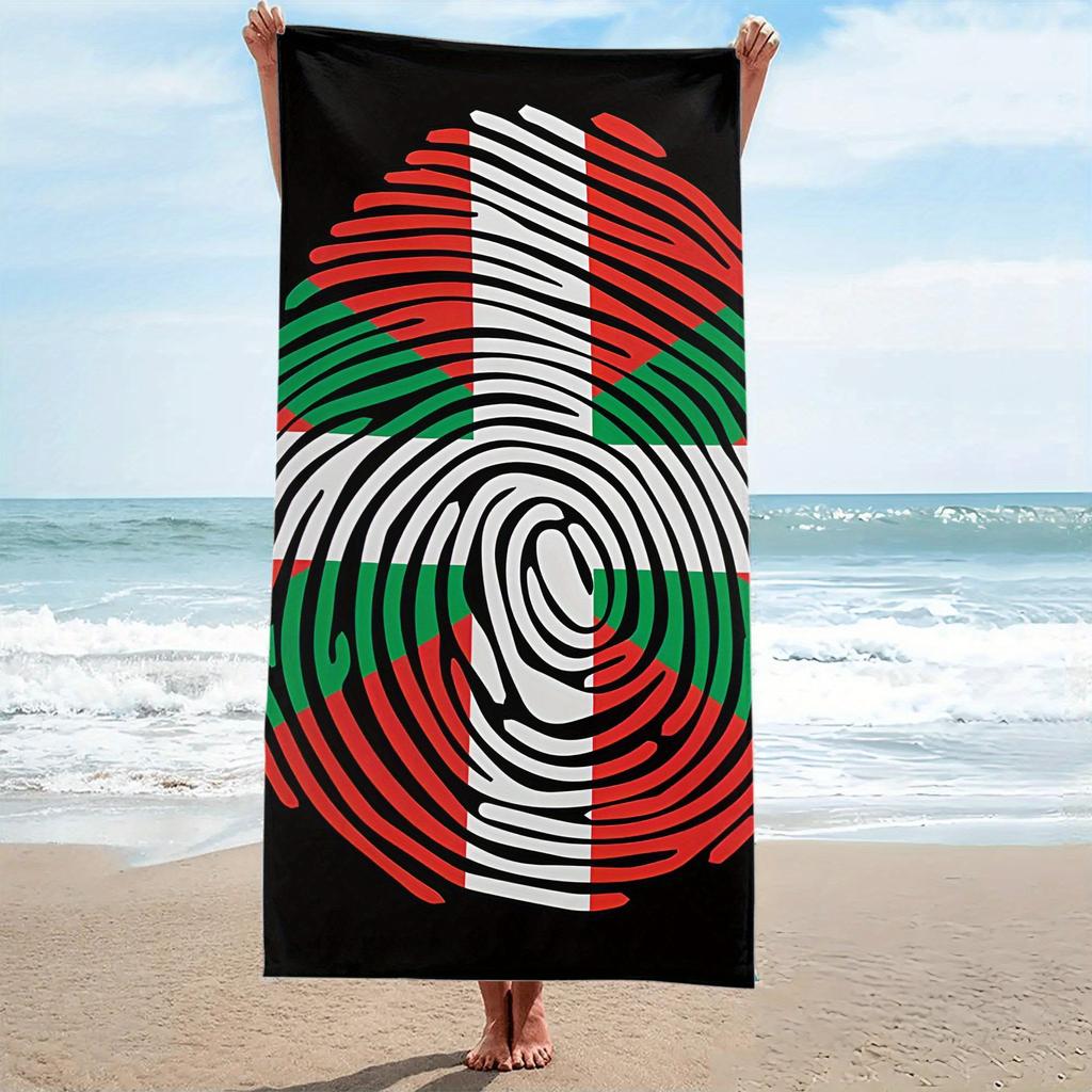 Basque Flag Fingerprint Beach Towel Single Sided 2D Soft Absorbent Microfiber Towel For Pool Beach Swimming Trending Unique Gift