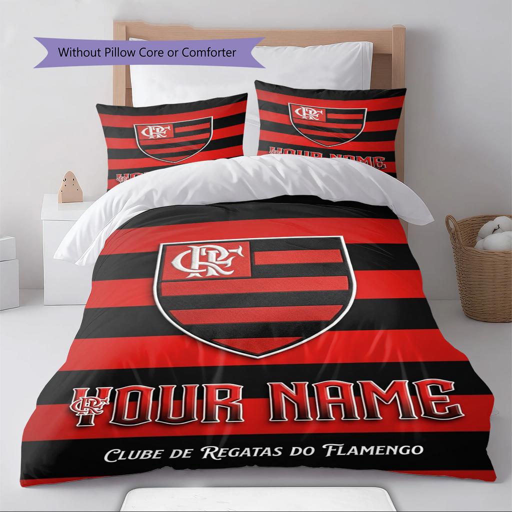 Name Custom Flamengo Logo Pattern Bedding Set Quilt Cover Pillowcase Home Decor Gift (1 * Duvet Cover + 2 * Pillowcase, Without Core)