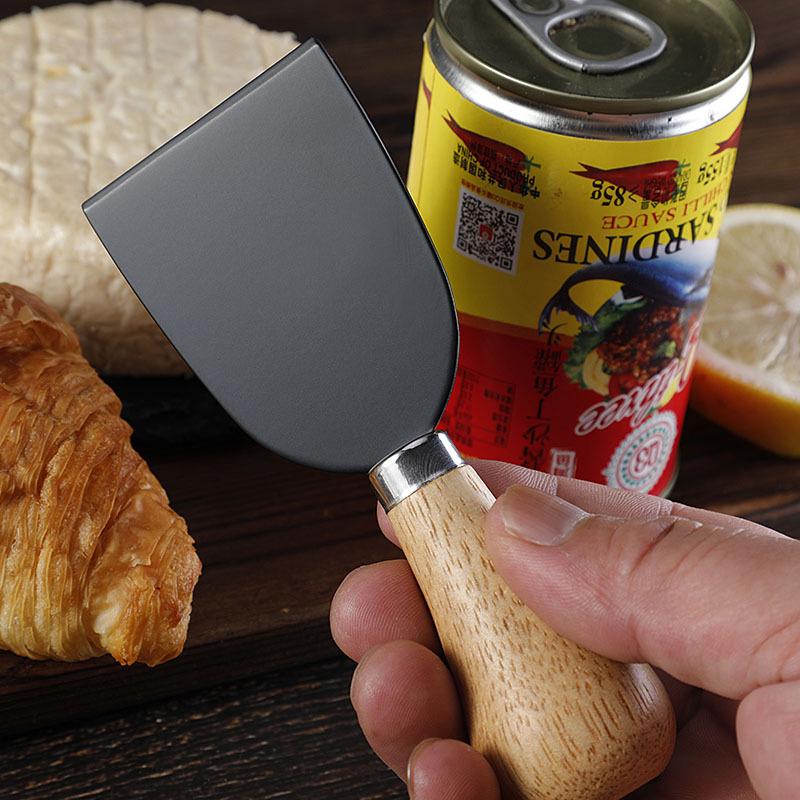 Black Stainless Steel Cheese Knife Set with Rubber Wood Handles - Includes Knife, Fork, and Spatula