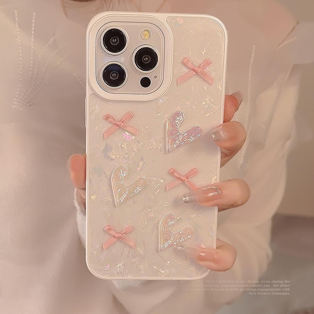 Girls Bow Love Iphone15promax Apple 16 Phone Case 11 Sweet 12 Suitable for 13 Shell Pattern