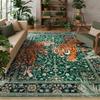 Vintage Tiger Area Rug Emerald Green Floral Non-Slip Washable Carpet for Living Room, Bedroom, Boho Home Decor