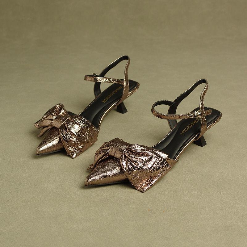 

Босоножки с бантом и сумкой на голове, женские, с острым носком, на тонком каблуке, модные, на среднем каблуке, летние, высокие каблуки, ремень с пряжкой из одного слова 40