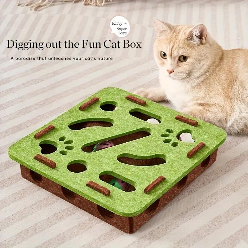 Cat Fun Box - Interactive Scratching and Digging Construction Site with Paw Prints, Durable Cat Puzzle Game for Cats Activity, Cat Toy with 3 Balls