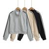 Two-bar Stand-up Collar Zipper Sports Sweater Spring and Autumn Jacket Casual Loose Waist Top