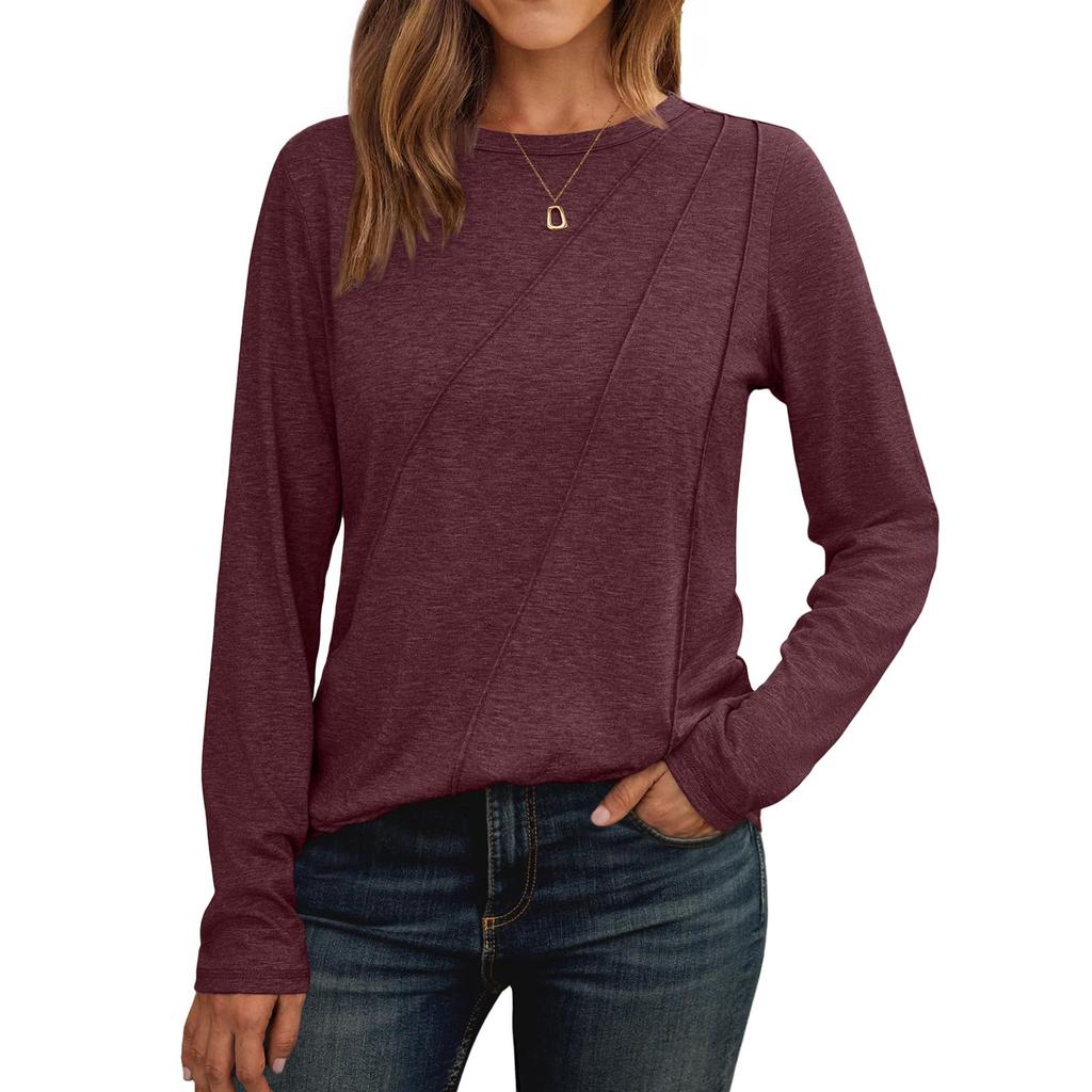 Women's Long Sleeve Shirt Pleated Round Neck Casual Loose Fashion Tops