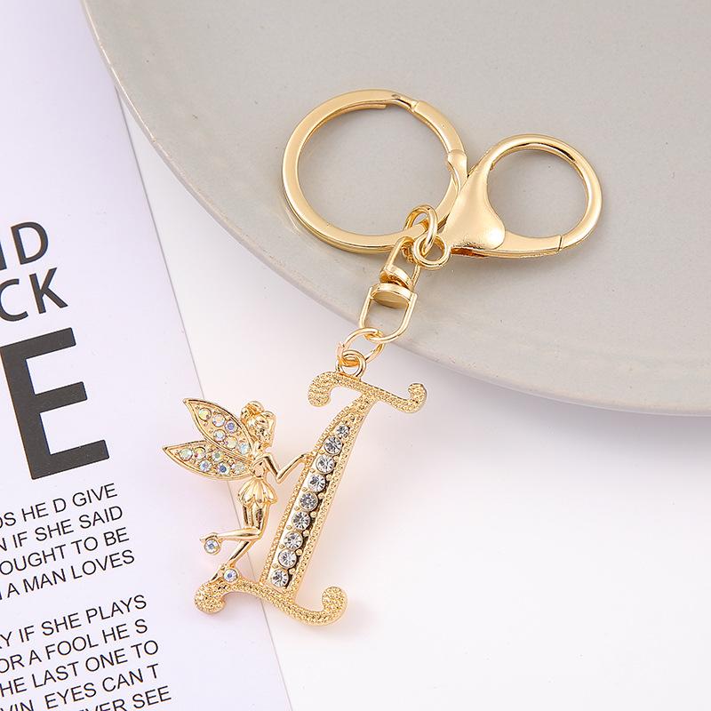 1Pc Alloy Rhinestone-Inlaid 26 English Letter Keychain Pendant For Women'S Fashion Car Bag Decoration Keychain Jewelry