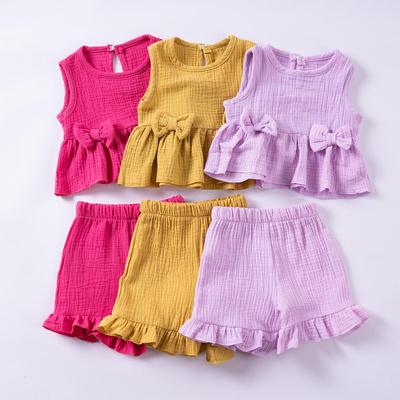 Sommer-Set aus Baumwollweste und Shorts mit Schleife für Mädchen – süße, bequeme, ärmellose Freizeitkleidung