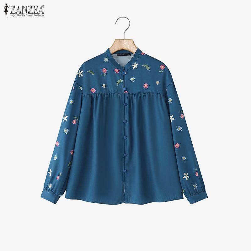 ZANZEA Women Round Neck Floral Print Long Sleeve Casual Blouse