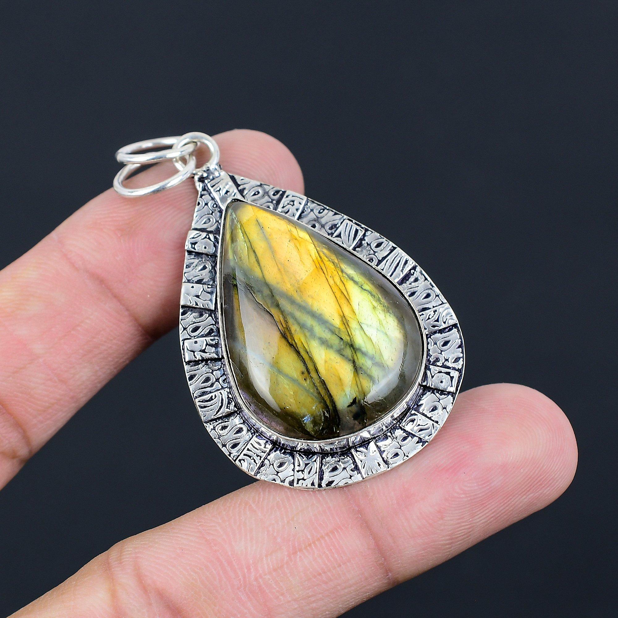 Pear Labradorite Stone 925 Sterling Silver Bezel Ethnic Birthday Pendant Jewelry