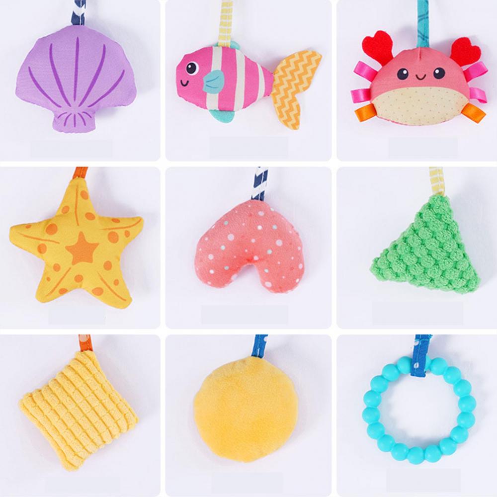 Baby Pull String Activity Plush Toy with Teether Rattle & Squeaker Crib Stroller Mobile Toys Fine Motor Skills Development Toys with Rich Accessories