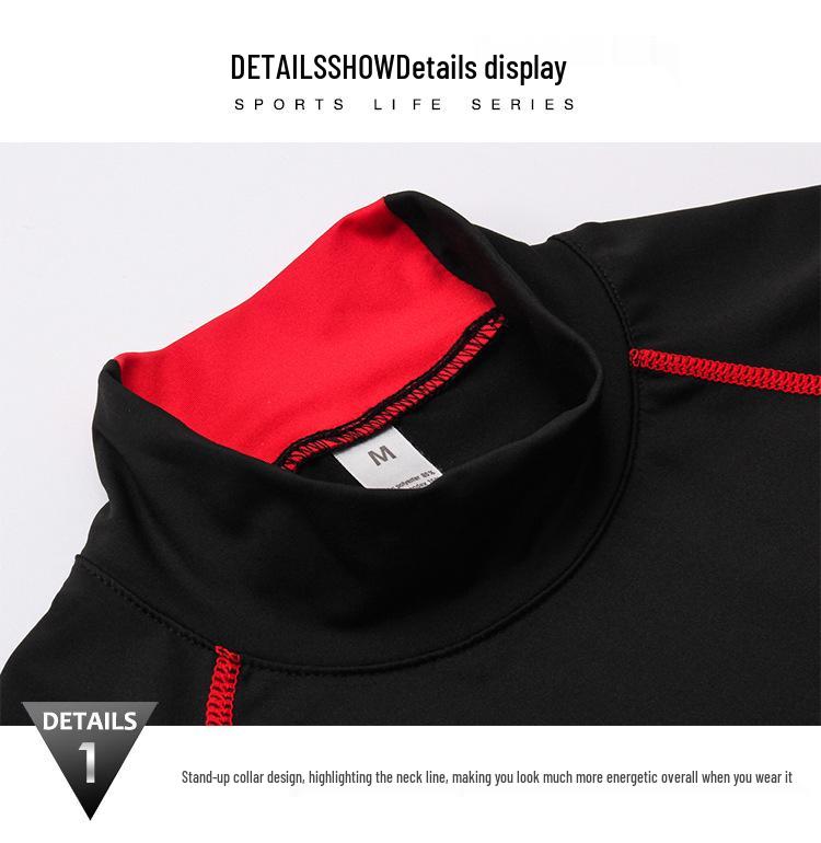 Men's High Neck Performance Long Sleeve Sports Shirt - Stretch, Breathable, Stand-Up Collar for Running & Basketball