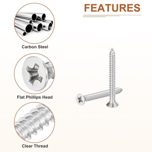 DTGN 50pcs M3.5x35mm Flat Head Wood Screws, 304 Stainless Steel Cross Head Self-Adhesive Nails - Suitable for Woodworking and Furniture - Silver