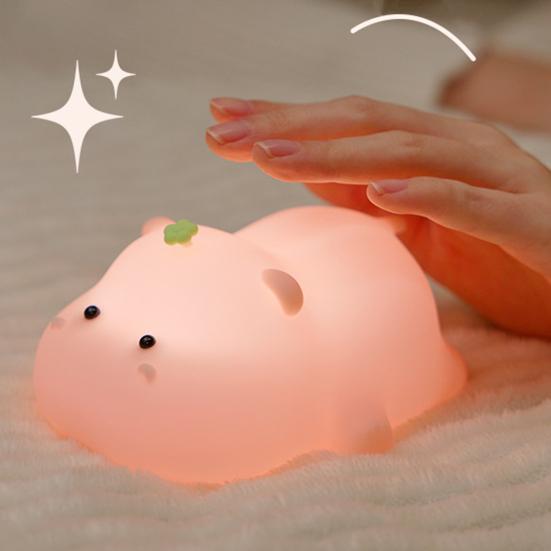 Night Light Cartoon Highland Cow Horse Hippo Design Silicone Animal Lamp Kids Dimmable Touch Control Soft Glow Nightlight