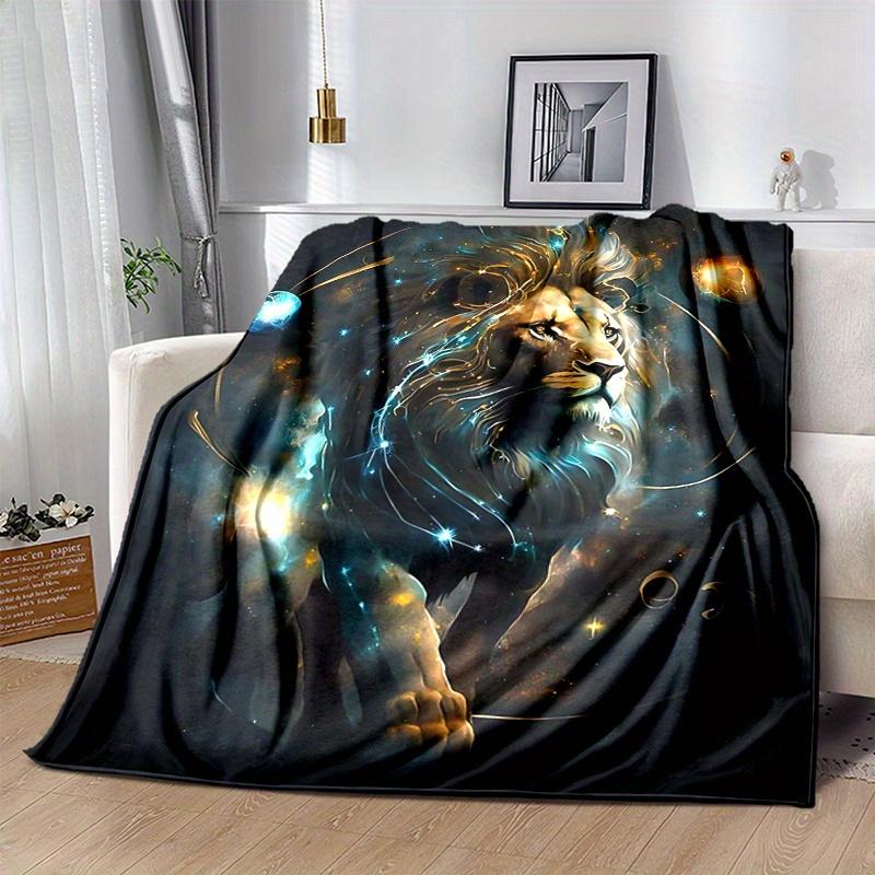 1pc Lion's Cosmic Journey Blanket  Soft Throw for Home Decor, Gift Idea, Living Room, Travel, Camping, Car Blankets