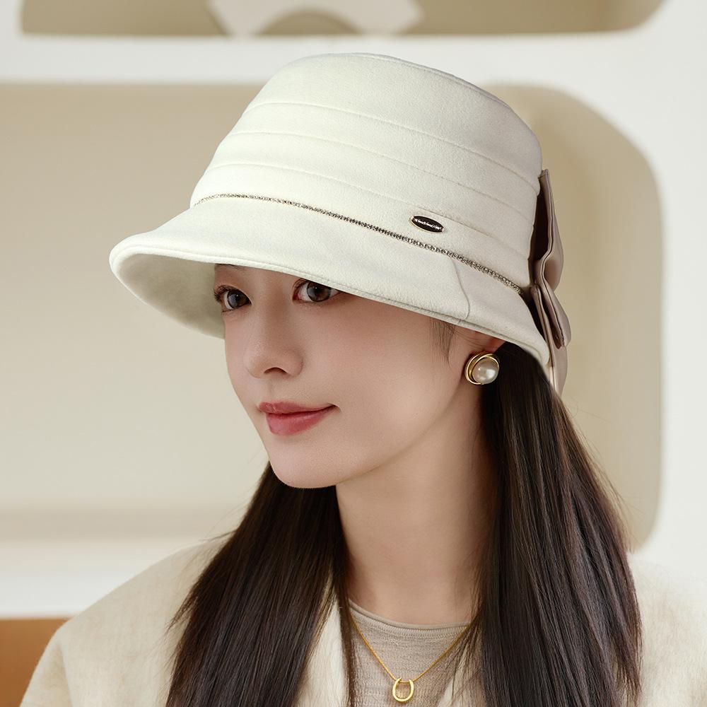 Autumn and Winter Elegant Thickened Polished Cotton Basin Hat Women's Big Head Circumference Outdoor Windproof Face Small Warm Fisherman Hat