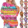Damen Modisches Rundhals Schulter Langarm Bedrucktes Lässiges Pullover-Oberteil
