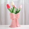 Yousheng Keramikvase mit Schleifendetail Rosa Weiß Schleife/Handtasche/Blumenstrauß Blumenvase für Wohnzimmer Esszimmer Regal Tisch Desktop Deko