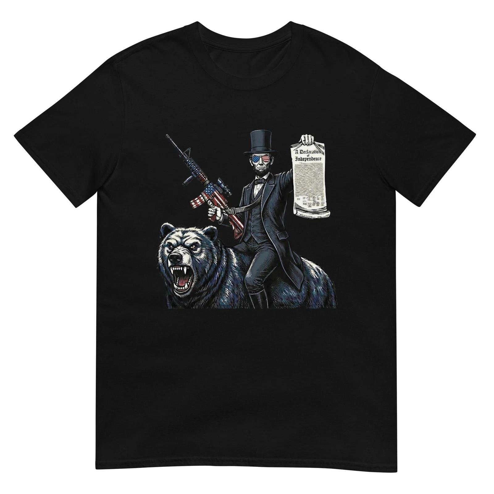 Abe Lincoln Riding Bear with Declaration Funny Patriotic 4th T-Shirt S