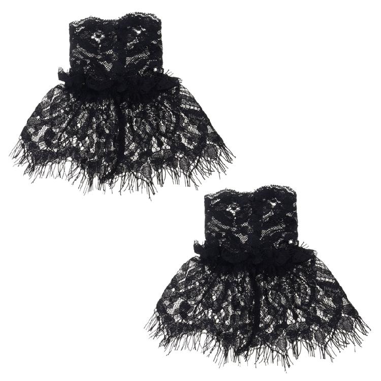 Кружевные накладные рукава Плиссированные накладные манжеты Полый декор запястья Эластичные манжеты-колокол 1 чёрный