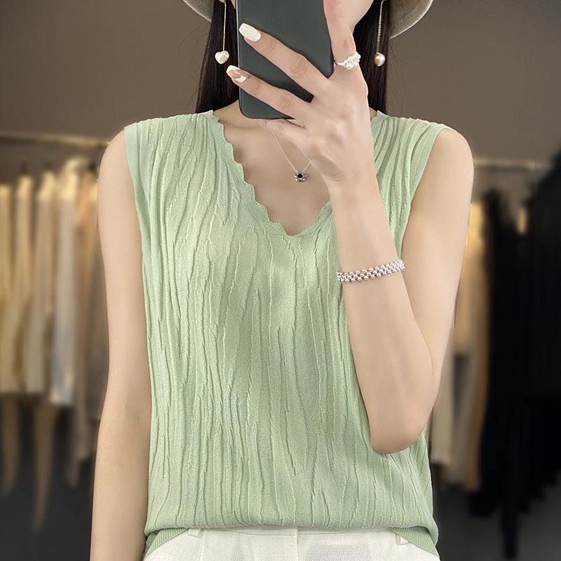 Women Tank Sleeveless MODERN NEW SAGA Summer T-shirt Knit Top Basic Vest Female V-neck