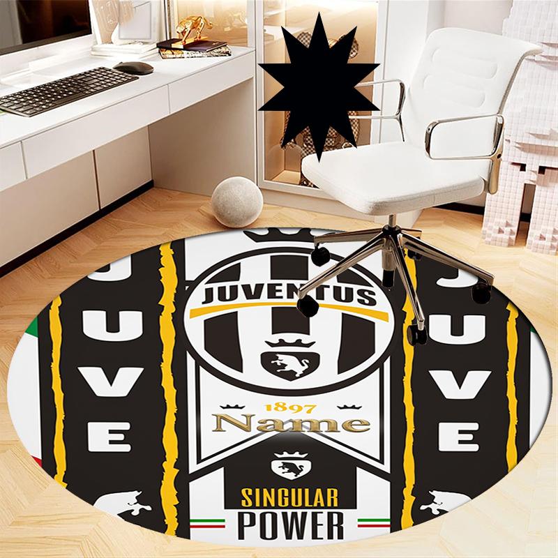 Custom Name Juventus Football Club Printed Round Rug Carpet Chair Rug Area Rug Entryway Doormats,for Office Chair Living Room Bedroom Kitchen Room.