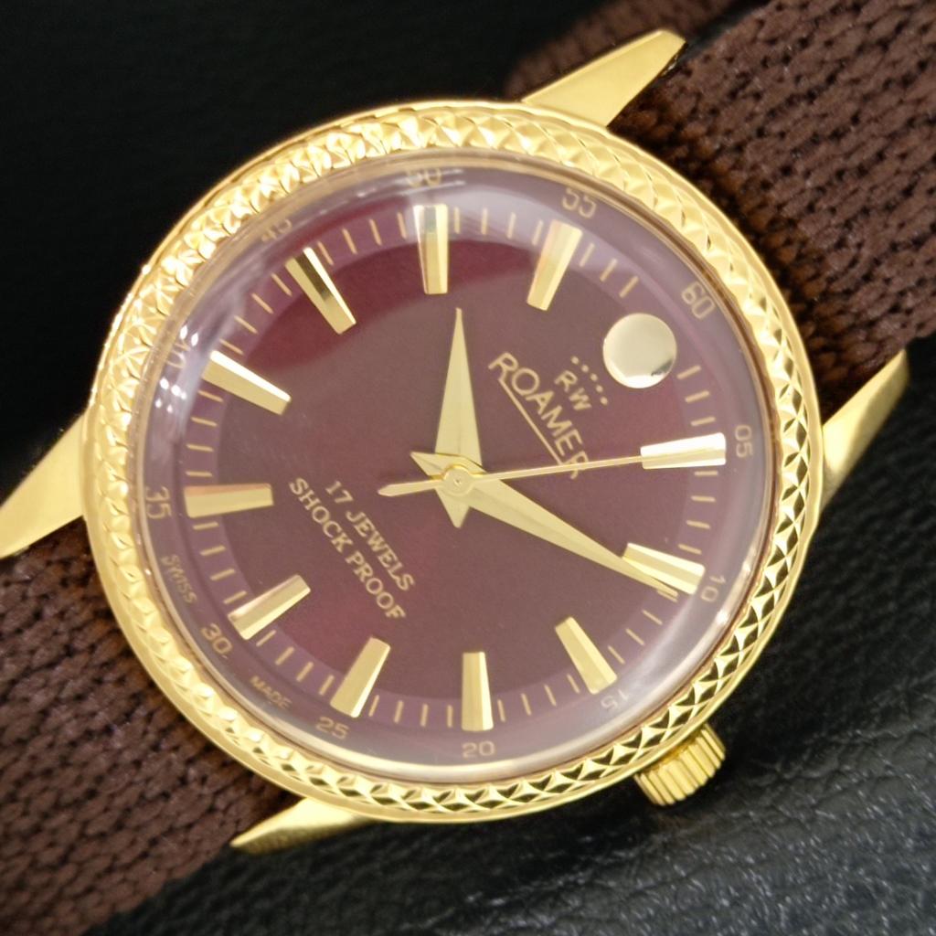

HAND-WINDING VINTAGE SWISS MENS REFURBISHED MAROON COLOR DIAL WATCH a707325-1