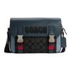 COACH Track Canvas Leather Crossbody Bags Large Men's Black Gray Blue (Unisex) Crossbody Bags C8128 QBTU3