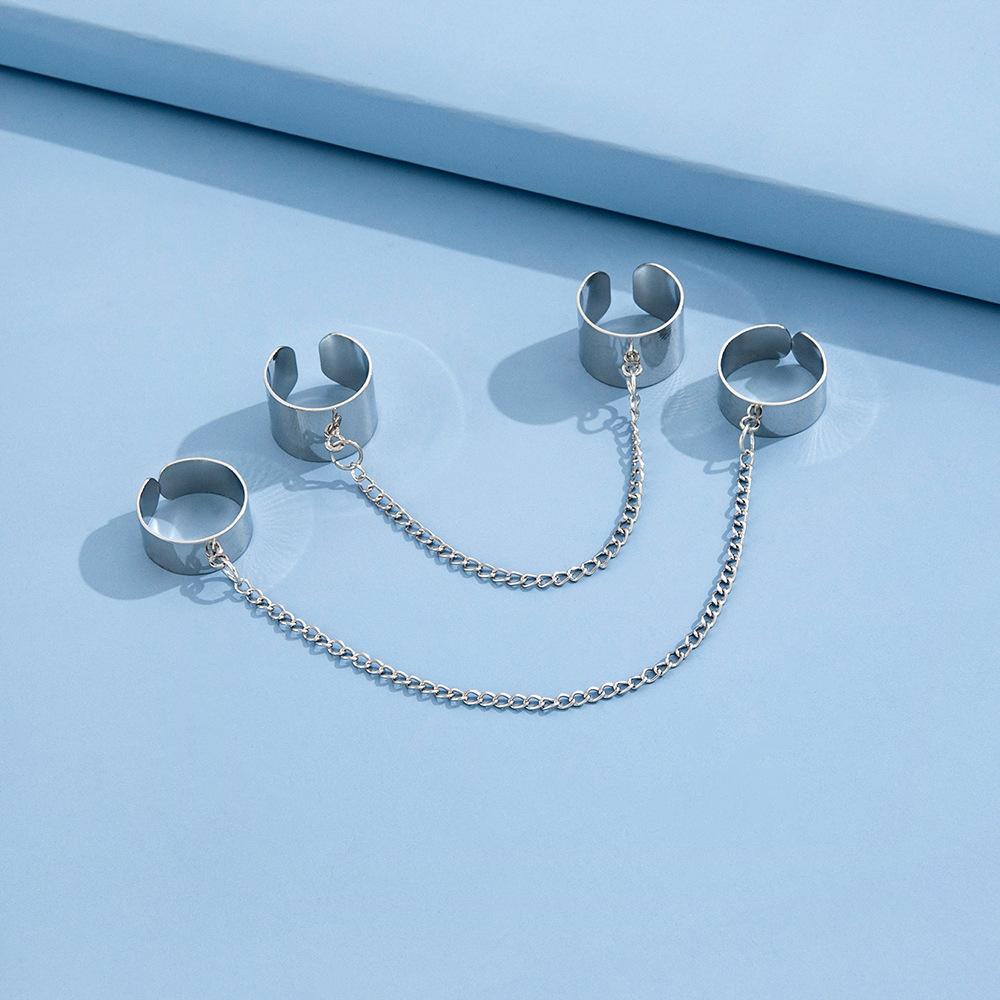 One-piece Geometric Chain Combination Ring Punk Style Openable One-piece Ring Index Finger Ring