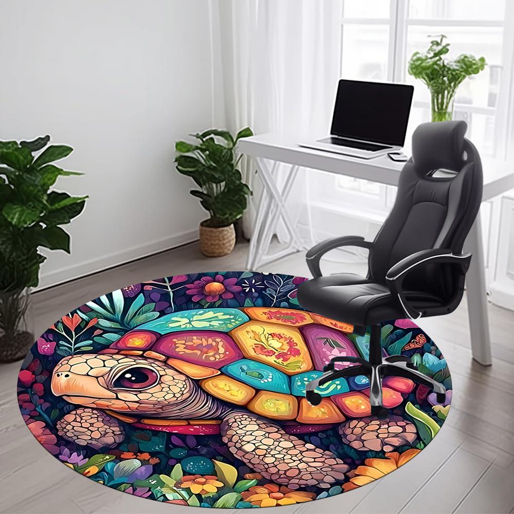 1pc Turtle Garden Office Round Area Rug, Indoor Mat Suitable ForOffice, Under Office Chairs Bedroom Living Room Home Decor, Room Deco  D078