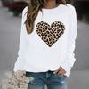 Women Casual Fashion Leopard Print Love Hoodless Plus Fleece Long-sleeved Sweater Top