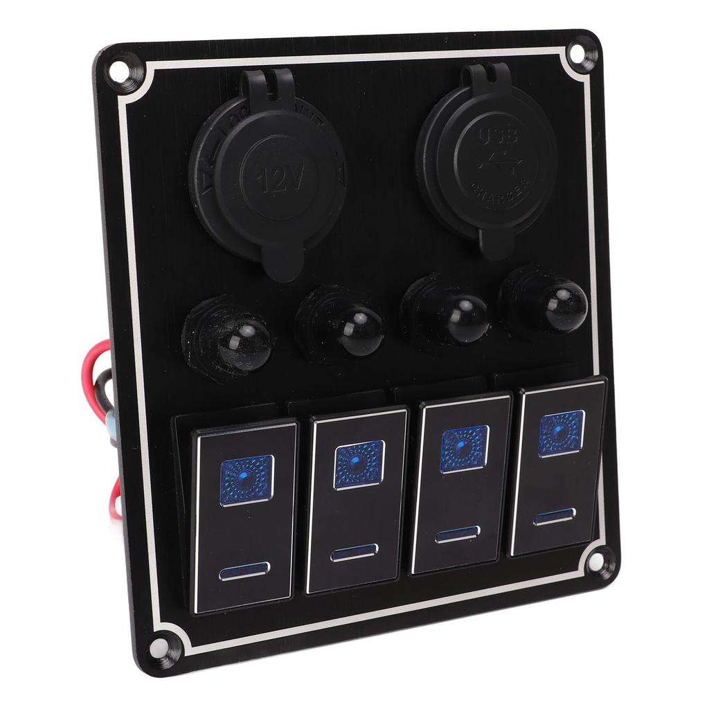 4 Gang Rocker Switch Panel with USB Cigarette Lighter Socket Toggle ON Off Combination Switch Panel for Caravan Yacht