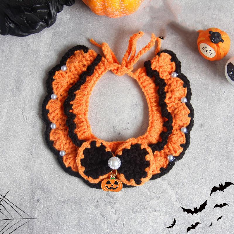 Cute Halloween Pet Cat Dog Woven Scarf Hat Clothing Collar Kawaii Cartoon Cats Dress Up Clothing Costume Pet Accessories