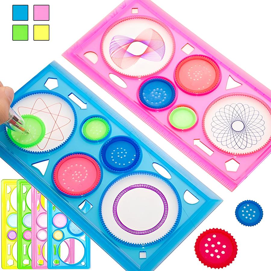4pcs 20x11cm Transparent Drawing Rulers, Rotating Geometric Pattern Sketching Templates, Reusable Practical Drafting Tools