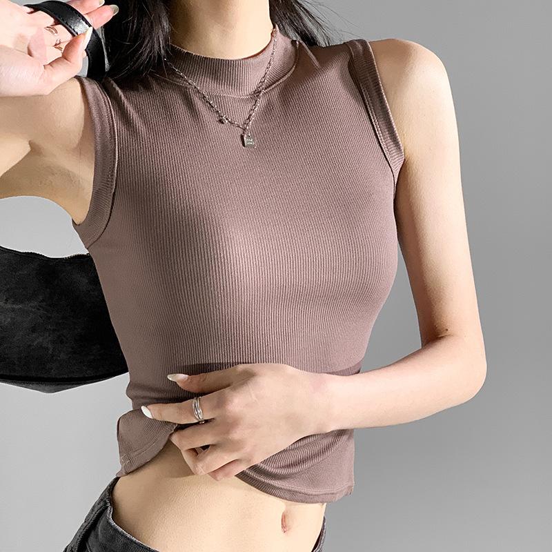 Elegance Stylish Vest Round Neck Camisole Undershirt Female Summer Thin Section Outside Wear Inside The Threaded Bottoming Shirt Slim Sleeveless Tops