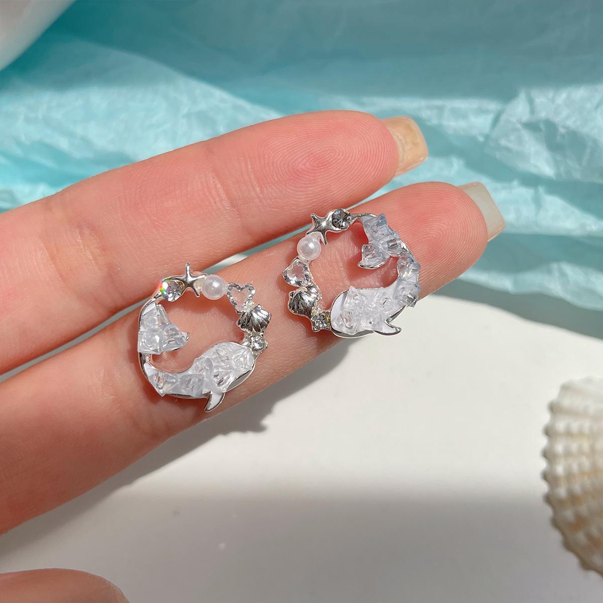 

Изысканные серьги в виде морских звезд и ракушек из океанического кристалла: Silver Needle, универсальный и высококачественный дизайн для женщин