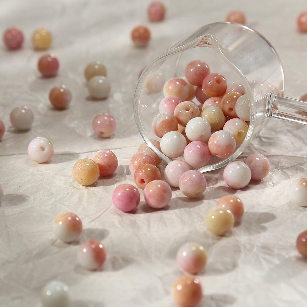 100pcs 8mm Pastoral Oil Painting Imitation Ceramic Glass Jade Crushed Beads for DIY Handmade Bracelets and Loose Beading