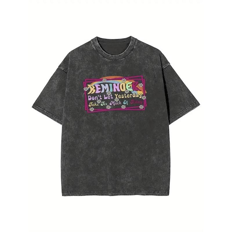 

Men s Retro Streetwear T-Shirt - Washed Cotton Tee with Don t Let Yesterday Take Up Too Much of Today Print, All-Season Comfort Fit Casual S чёрный