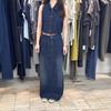 1116 Summer New Hong Kong Style Retro Vest Vest Top Women's High Waist Straight Denim Skirt Two-piece Set