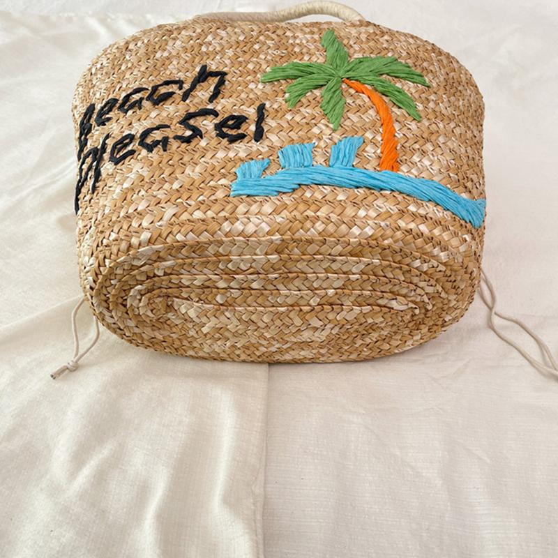 Yogodlns Spring/summer New Straw Fruit Embroidery String Casual Sweet Tote Bags Seaside Resort Atmosphere Shoulder Bags