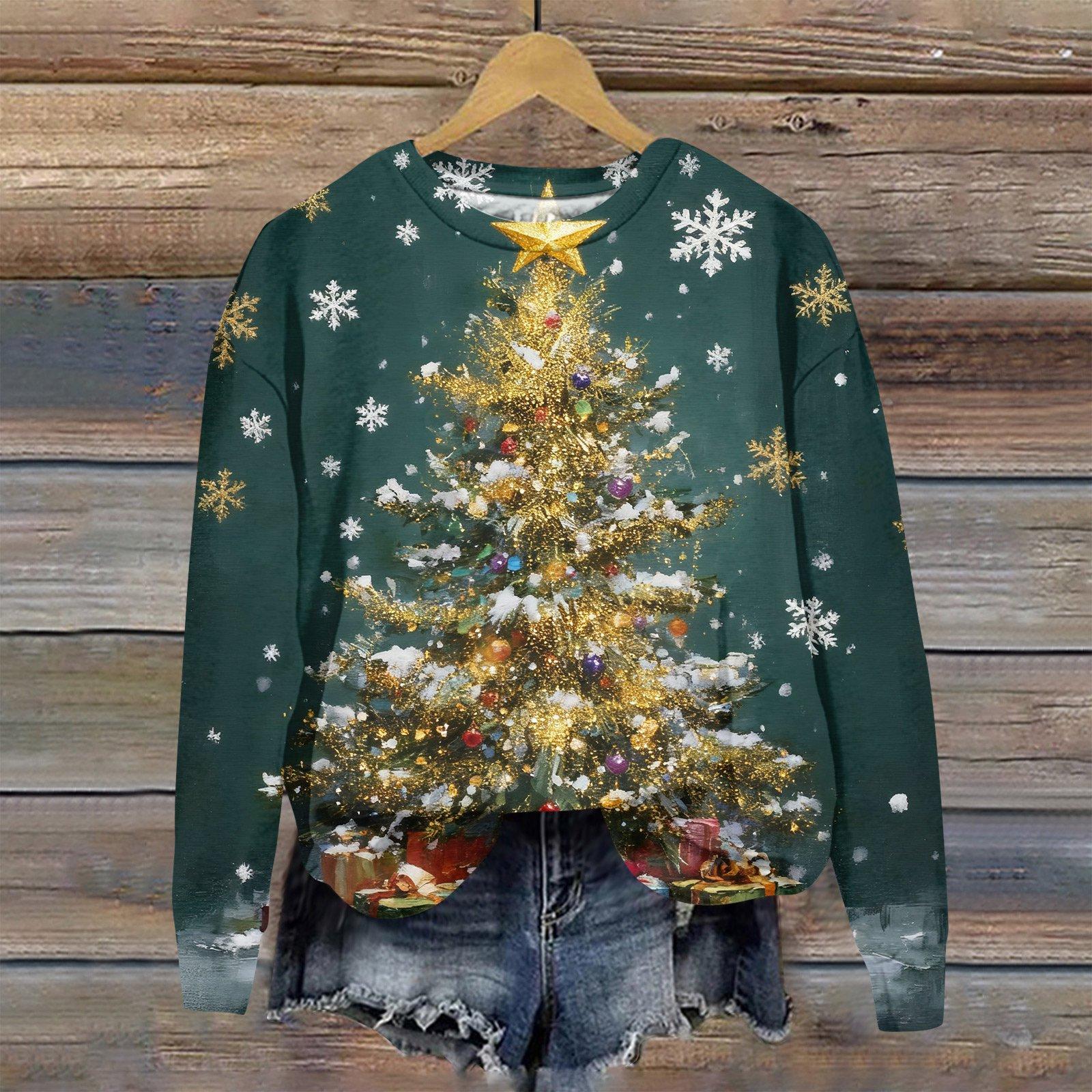 

Жіноча модна різдвяна вільна толстовка з довгим рукавом і круглим вирізом XXL