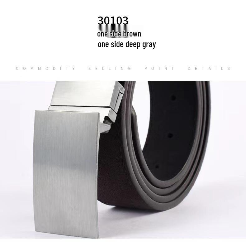 Men's Plus Size Genuine Leather Reversible Belt with Rotating Pin Buckle - Casual and Versatile.