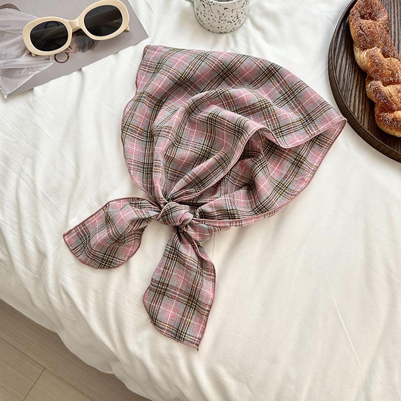 Headscarf, headband, colored plaid cotton and linen silk scarf, high-end decorative scarf, triangular scarf, waist fart curtain.