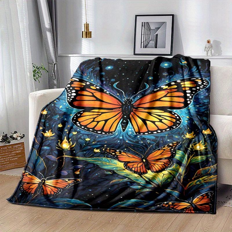 1pc Butterfly Printing Lightweight Flannel Blanket, Comfortable and Warm Blanket, for Camping Sofa Bed and Couch Office, Gift
